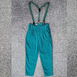 Vintage 80s Helium teal corduroy suspender pants retro bright funky kidcore